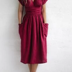Levency New In Pockets V Neck Kimono Dress
