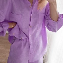 Levency New In Solid Pockets Oversized Shirt Shorts Set