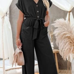 Levency Solid Belted Button Pockets Jumpsuit New In 15 Levency Solid Belted Button Pockets Jumpsuit New In