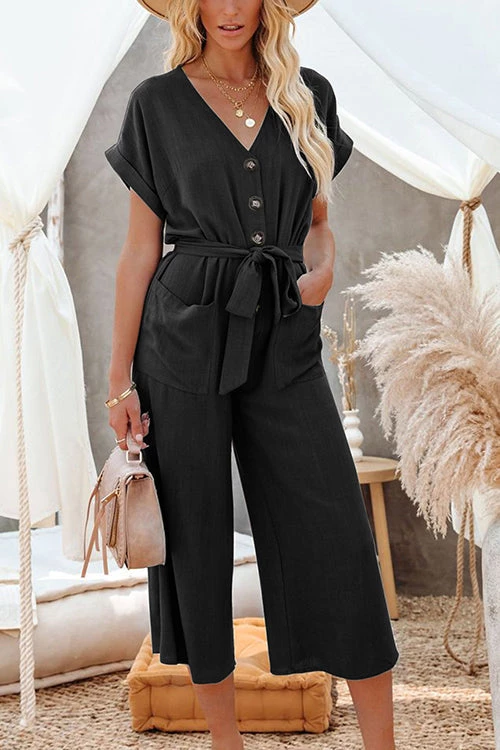 Levency Solid Belted Button Pockets Jumpsuit New In 6 Levency Solid Belted Button Pockets Jumpsuit New In