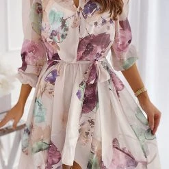 Levency Floral Bleted Long Sleeve Mini Dress New In