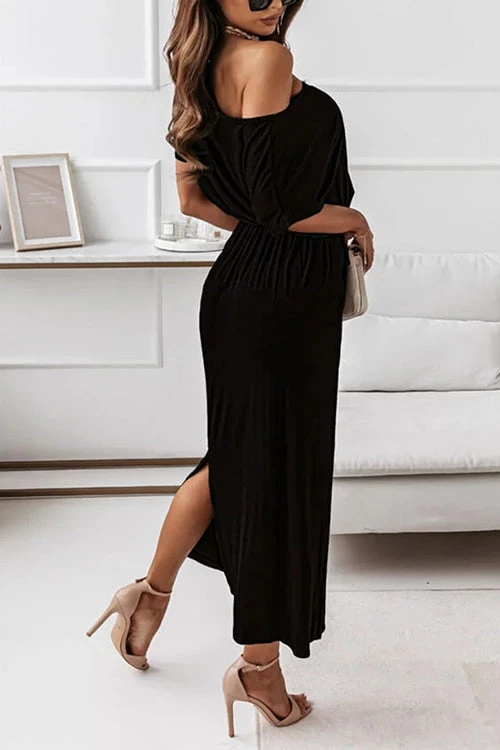 Levency Dew Shoulder Slit Belted Bat Dress 16 Levency Dew Shoulder Slit Belted Bat Dress