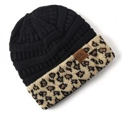 Levency New In Animal Print Messy Bun Beanie