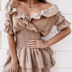 Levency Elastic Ruffles V Neck Mini Dress New In