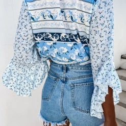 Levency Tropical Flares Sleeve Tie Top New In