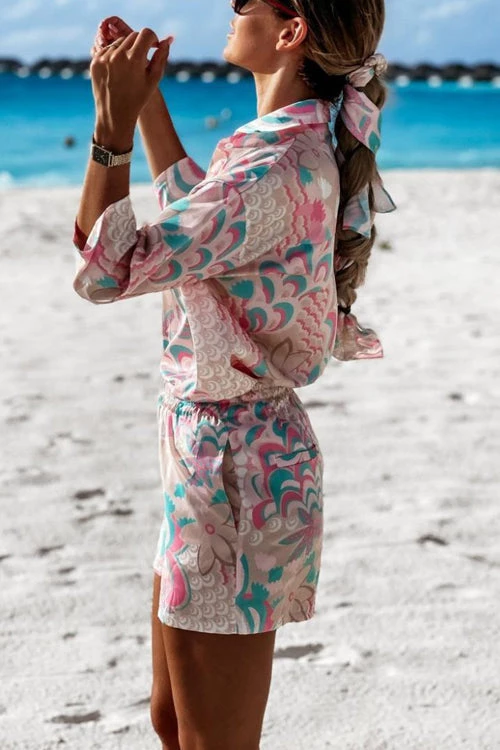 Levency New In Print Tie Blouse Short Set 9 Levency New In Print Tie Blouse Short Set