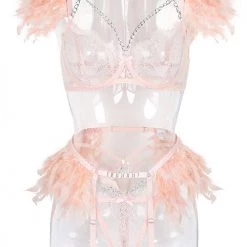 Levency New In Cutout Feather Detail Plain Lingerie Set