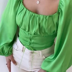 Levency Square Neck Lace Up Top