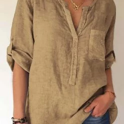 Levency Sequin Pockets V Neck Blouse