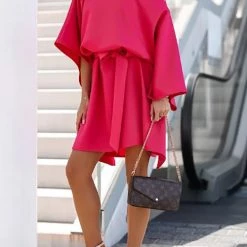 Levency New In Loose Bat Belted Mini Dress