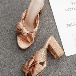 Levency Metal Feeling Bow High Heel Slipper New In