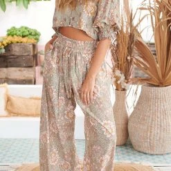Levency Floral Backless Wide Leg Pants Suit