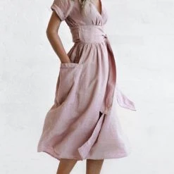 Levency New In Pockets V Neck Kimono Dress