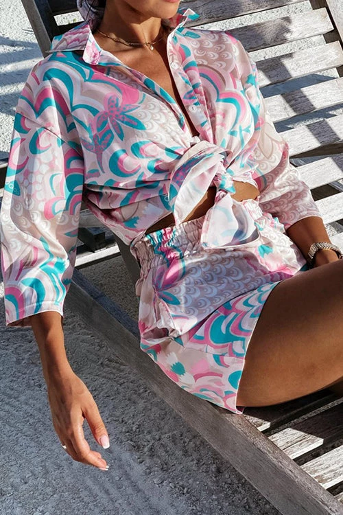 Levency New In Print Tie Blouse Short Set 11 Levency New In Print Tie Blouse Short Set