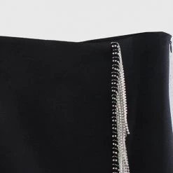 Levency Rhinstone Tassels Slit Skirts