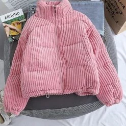 Levency Corduroy Stand Collar Puffer Coat