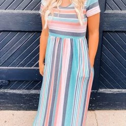 Levency Stripe On Cue Pockets Maxi Dress New In