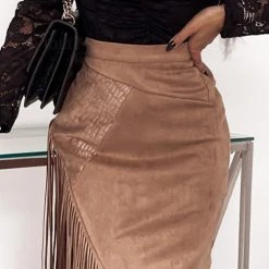 Levency Vegan Fringe Suede Mini Skirt New In