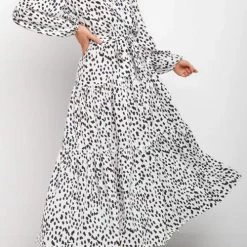 Levency New In Print Belted Long Sleeve Maxi Dress