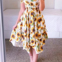 Levency Shirred Bodice Off Shoulder Flap Asymmetric Dress New In