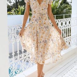 Levency Floral Print V Neck Midi Dress 22 Levency Floral Print V Neck Midi Dress