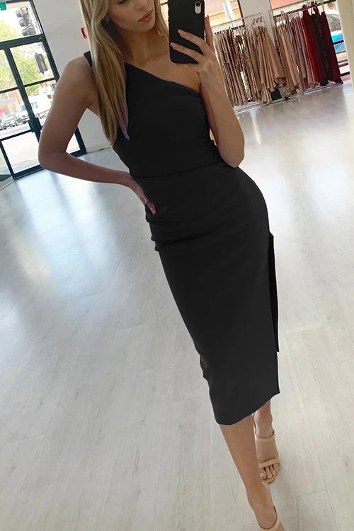 Levency New In One Shoulder Slit Slim Midi Dress 5 Levency New In One Shoulder Slit Slim Midi Dress