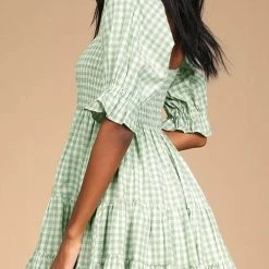 Levency New In Smocked Gingham Babydoll Dress