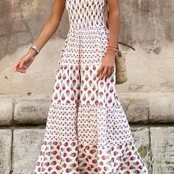 Levency Printed Smocked Ruffle Maxi Dress