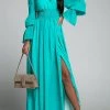 Levency New In Empire Waist V Neck Slit Maxi Dress