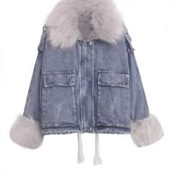 Levency Detachable Fuzzy Faux Fur Collar Denim Coat New In 77 Levency Detachable Fuzzy Faux Fur Collar Denim Coat New In