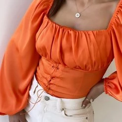 Levency Square Neck Lace Up Top