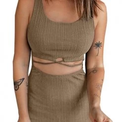 Levency Cutout Ribbed Knit Bodycon Midi Dress