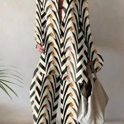 Levency Geometry Print Loose Shirt Pants Set New In