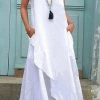 Levency Splicing Pockets Sleevelsss Maxi Dress New In