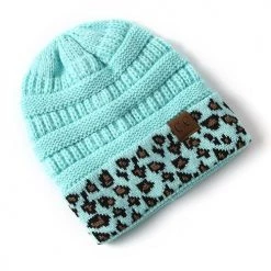 Levency New In Animal Print Messy Bun Beanie