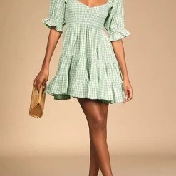 Levency New In Smocked Gingham Babydoll Dress
