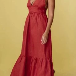 Levency New In V Neck Backless Tiered Maxi Dress