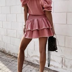 Levency Elastic Ruffles V Neck Mini Dress New In