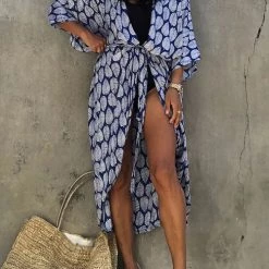 Levency Leaf Belted Kimono Cardigan