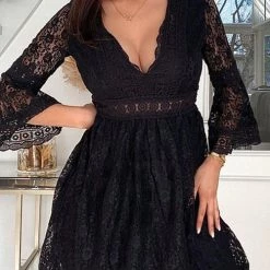 Levency See Though Flares Sleeve V Neck Mini Dress