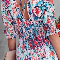 Levency New In V Neck Puff Sleeve Smocked Waist Midi Dress 18 Levency New In V Neck Puff Sleeve Smocked Waist Midi Dress