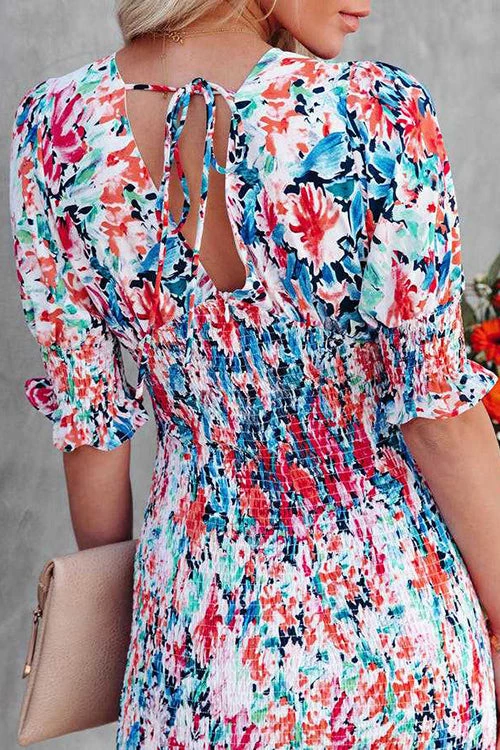 Levency New In V Neck Puff Sleeve Smocked Waist Midi Dress 8 Levency New In V Neck Puff Sleeve Smocked Waist Midi Dress