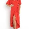 Levency Solid V Neck Tulip Wrap Dress New In