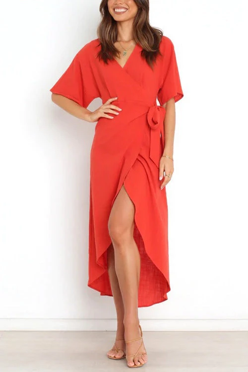 Levency Solid V Neck Tulip Wrap Dress New In 1 Levency Solid V Neck Tulip Wrap Dress New In