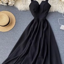 Levency Solid V Slip Maxi Dress