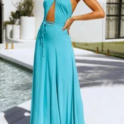 Levency Cross Halter Neck Backless Maxi Dress New In