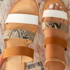 Levency New In Miami Snakeskin Tri Strap Sandals