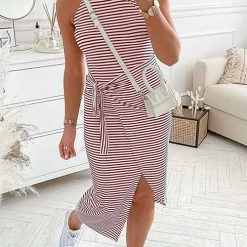Levency New In Striped Wrap Tie Asymmetric Halter Midi Dress 11 Levency New In Striped Wrap Tie Asymmetric Halter Midi Dress