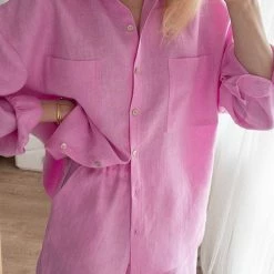 Levency New In Solid Pockets Oversized Shirt Shorts Set