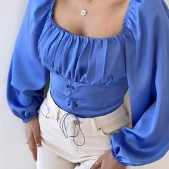 Levency Square Neck Lace Up Top